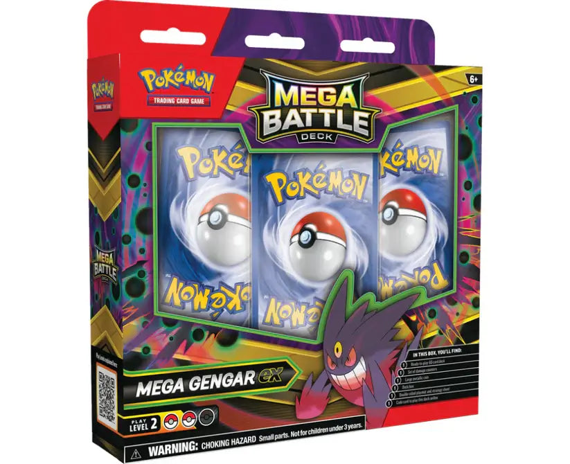 Pokémon TCG Mega Gengar ex Battle Deck box with 60-card deck, playmat, and metallic coin at finetoys.ca